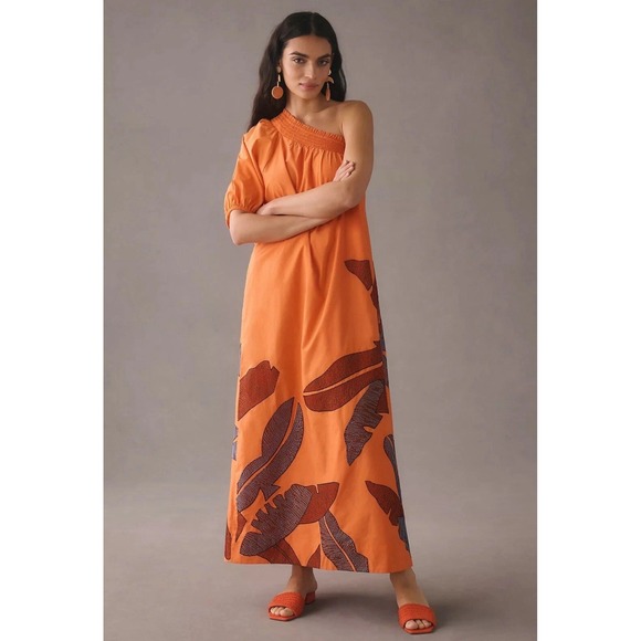 Anthropologie Maeve One-Shoulder Embroidered Maxi Dress Size M petite - Picture 1 of 6